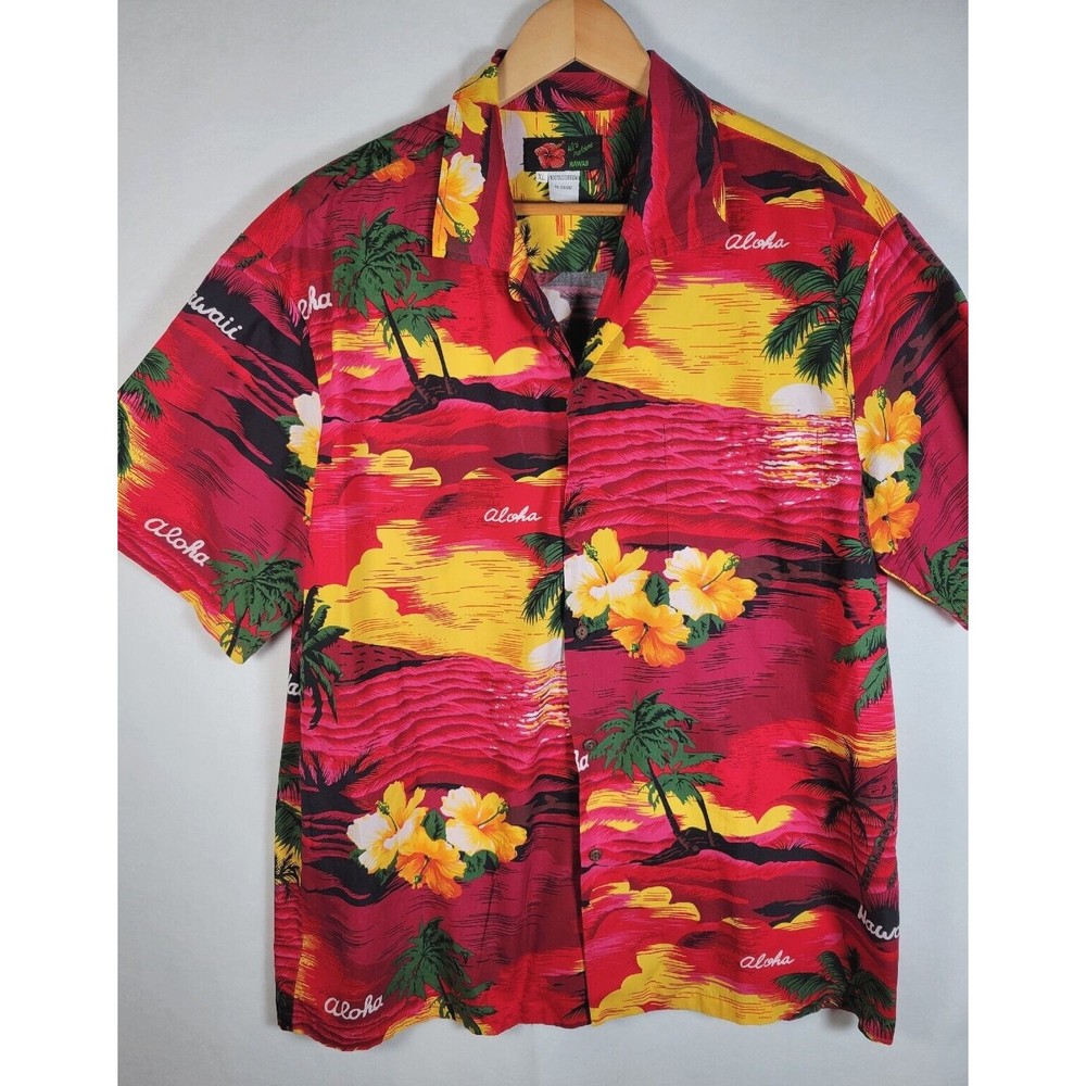 Hawaiian X-LARGE Shirt Aloha Hibiscus Sunset Colorful Bright Ni'i Fashions